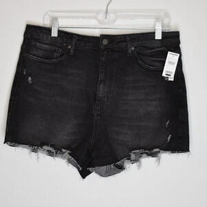 RSQ Denim Shorts Sz 33 Curvy High Rise Black Distressed Grunge Boho NWT